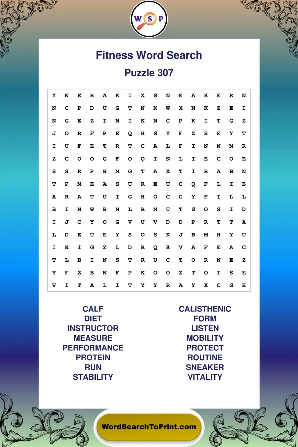 Fitness Word Search Puzzle 307
