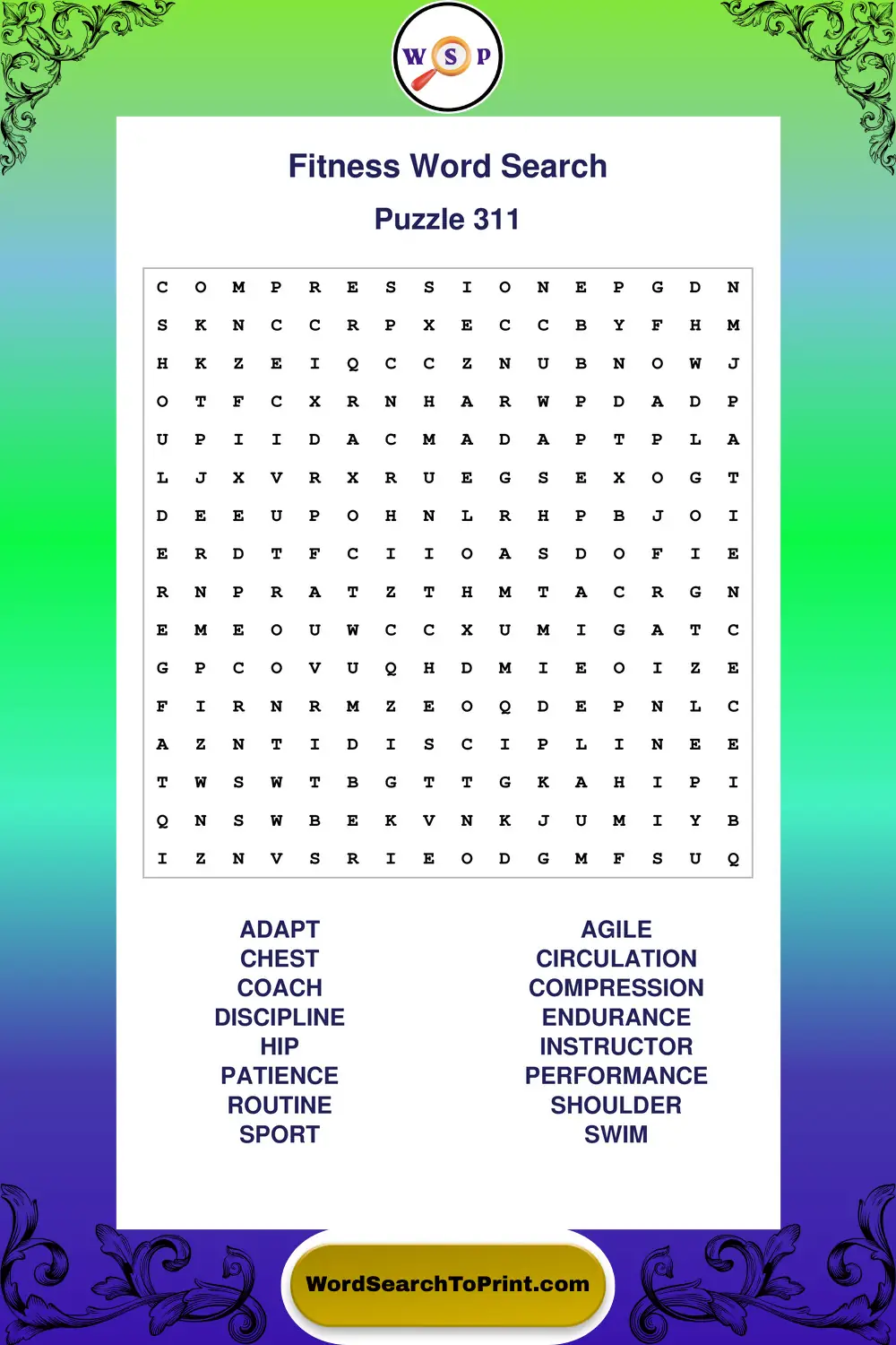 Fitness Word Search Puzzle 311
