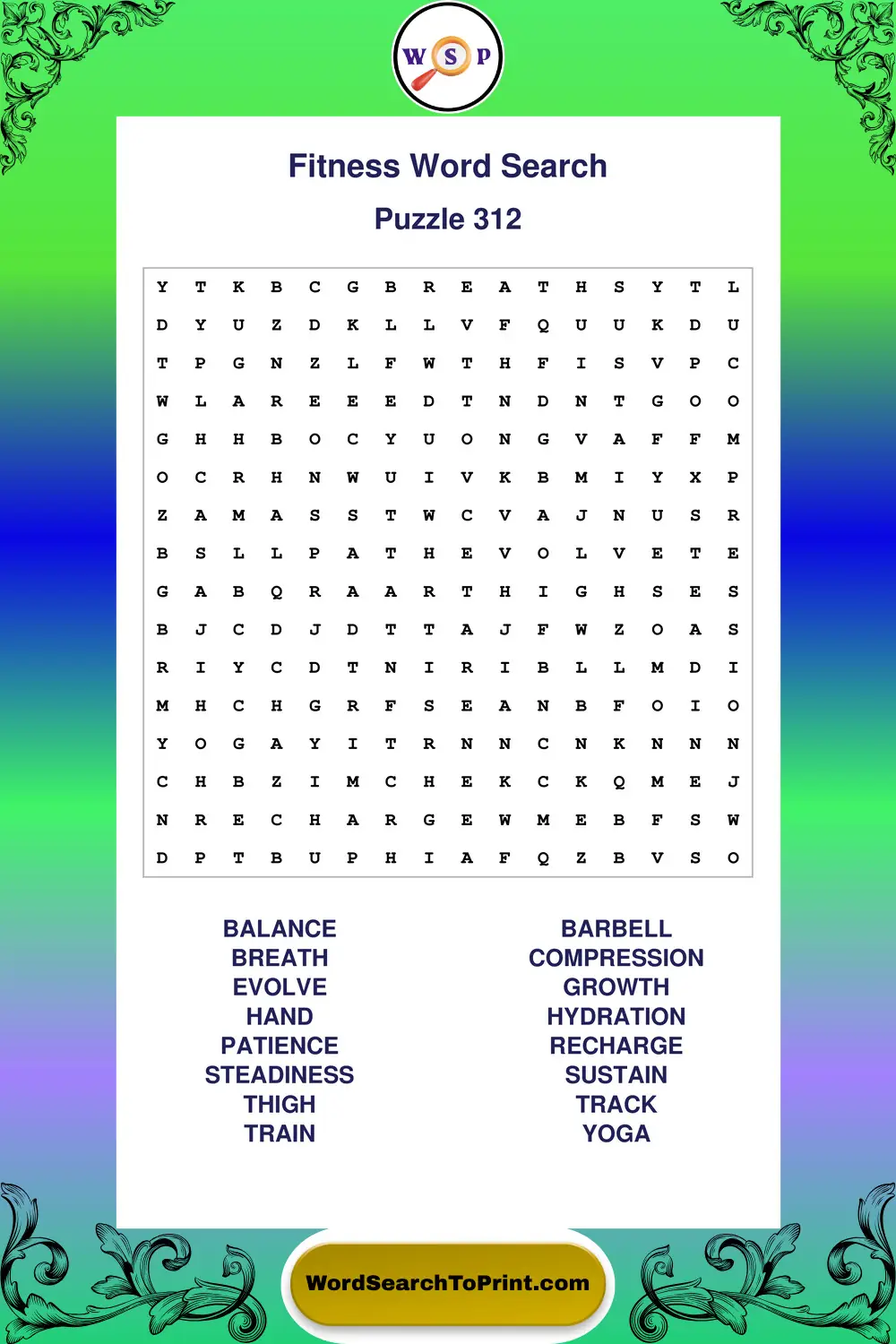 Fitness Word Search Puzzle 312
