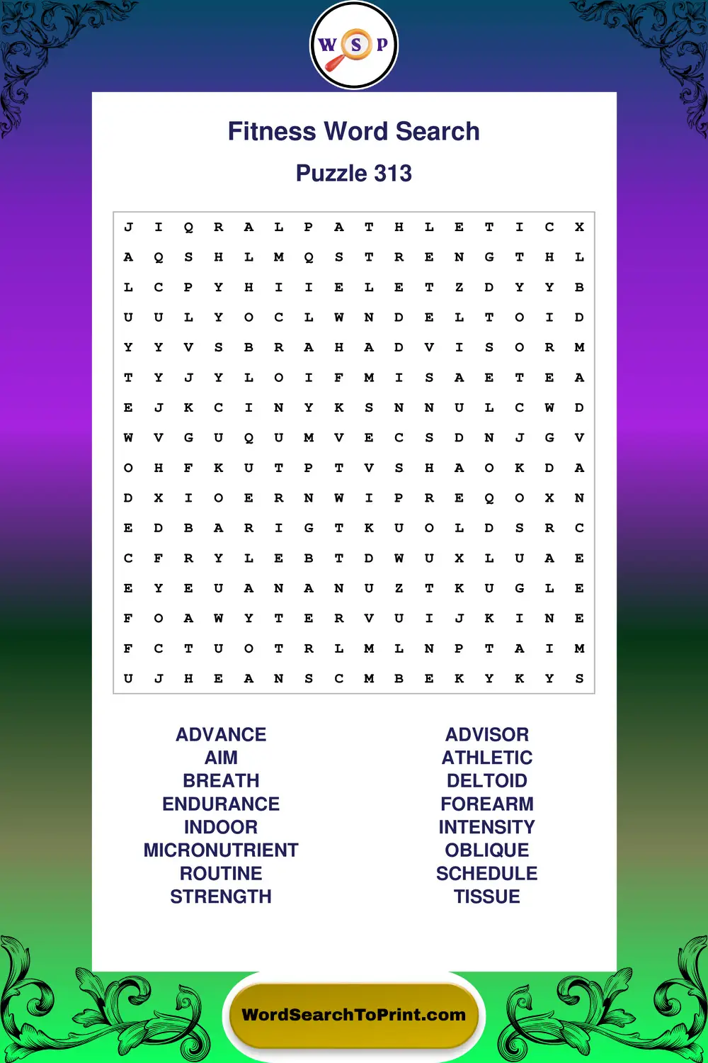 Fitness Word Search Puzzle 313