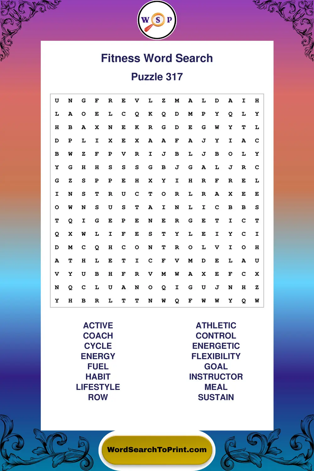 Fitness Word Search Puzzle 317