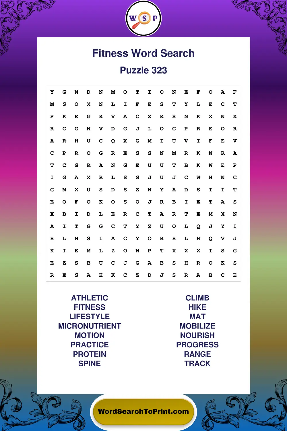 Fitness Word Search Puzzle 323