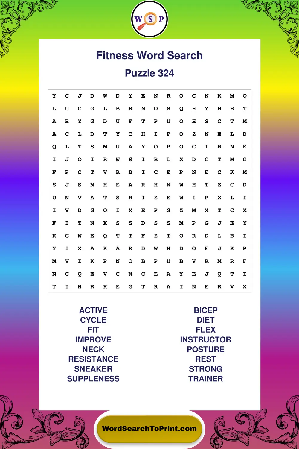 Fitness Word Search Puzzle 324