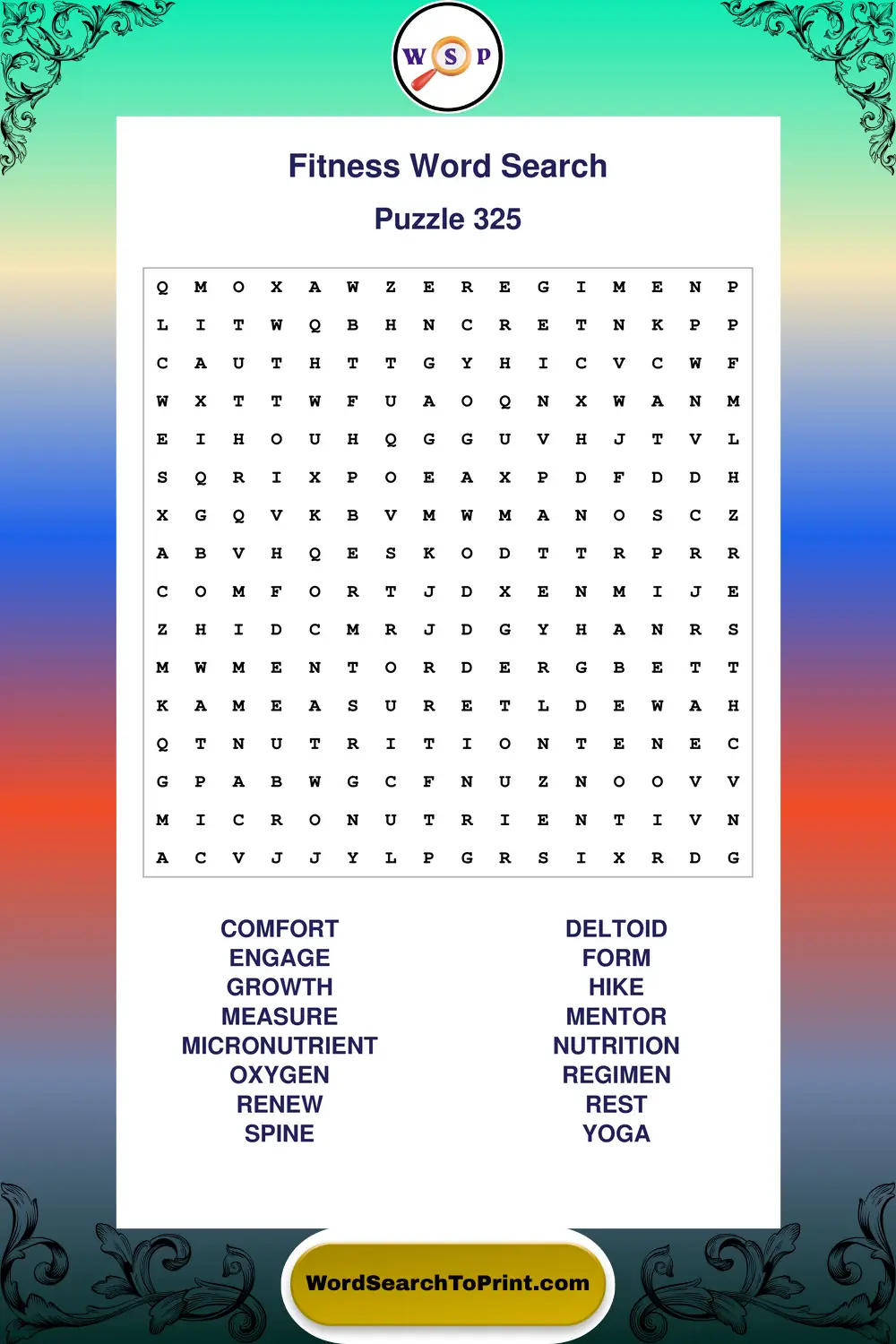Fitness Word Search Puzzle 325