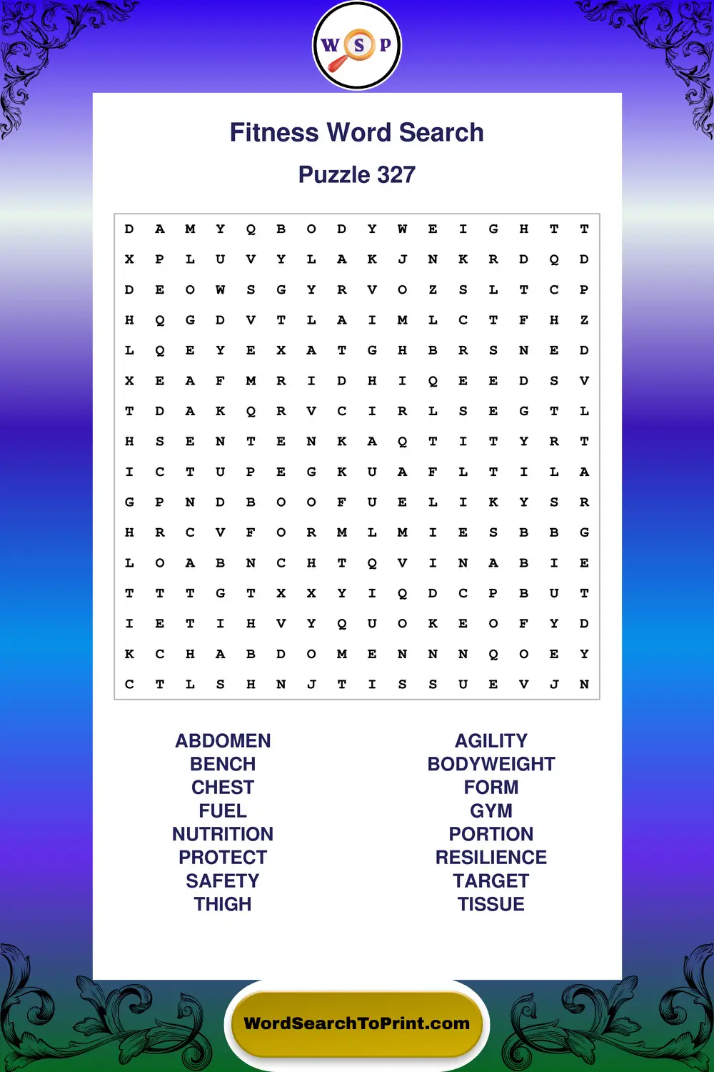 Fitness Word Search Puzzle 327