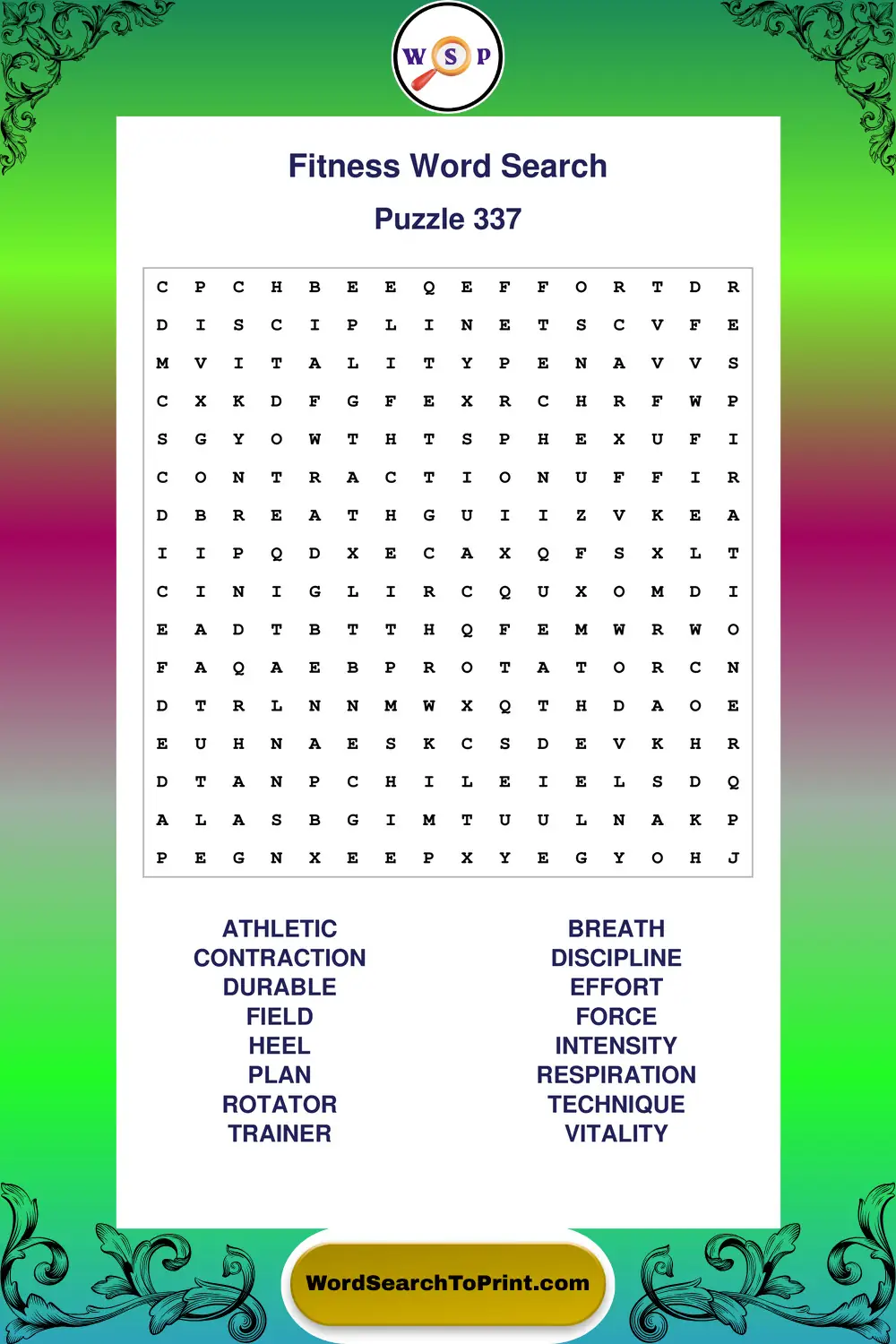 Fitness Word Search Puzzle 337