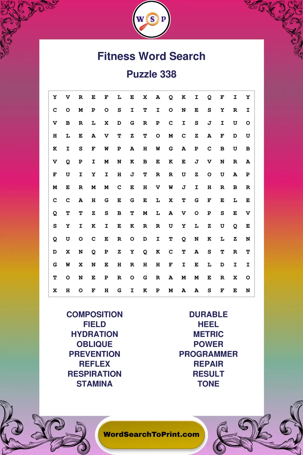 Fitness Word Search Puzzle 338