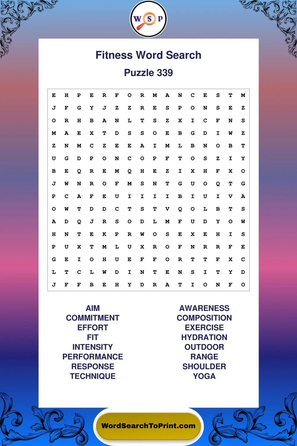 Fitness Word Search Puzzle 339