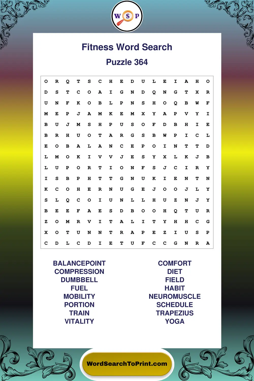 Fitness Word Search Puzzle 364
