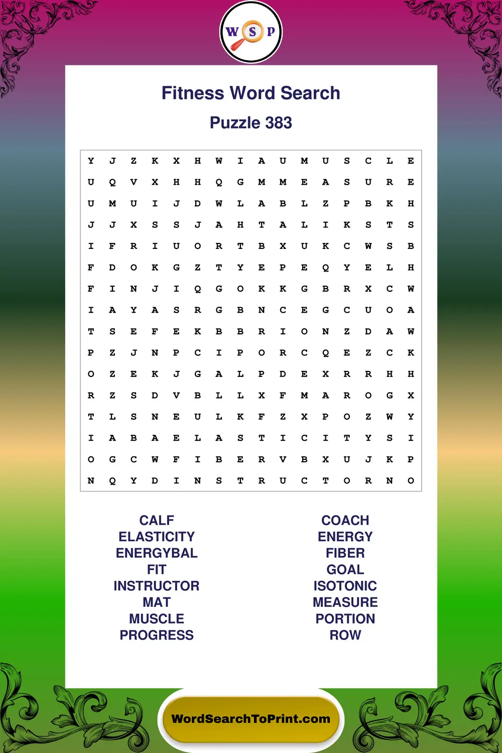 Fitness Word Search Puzzle 383