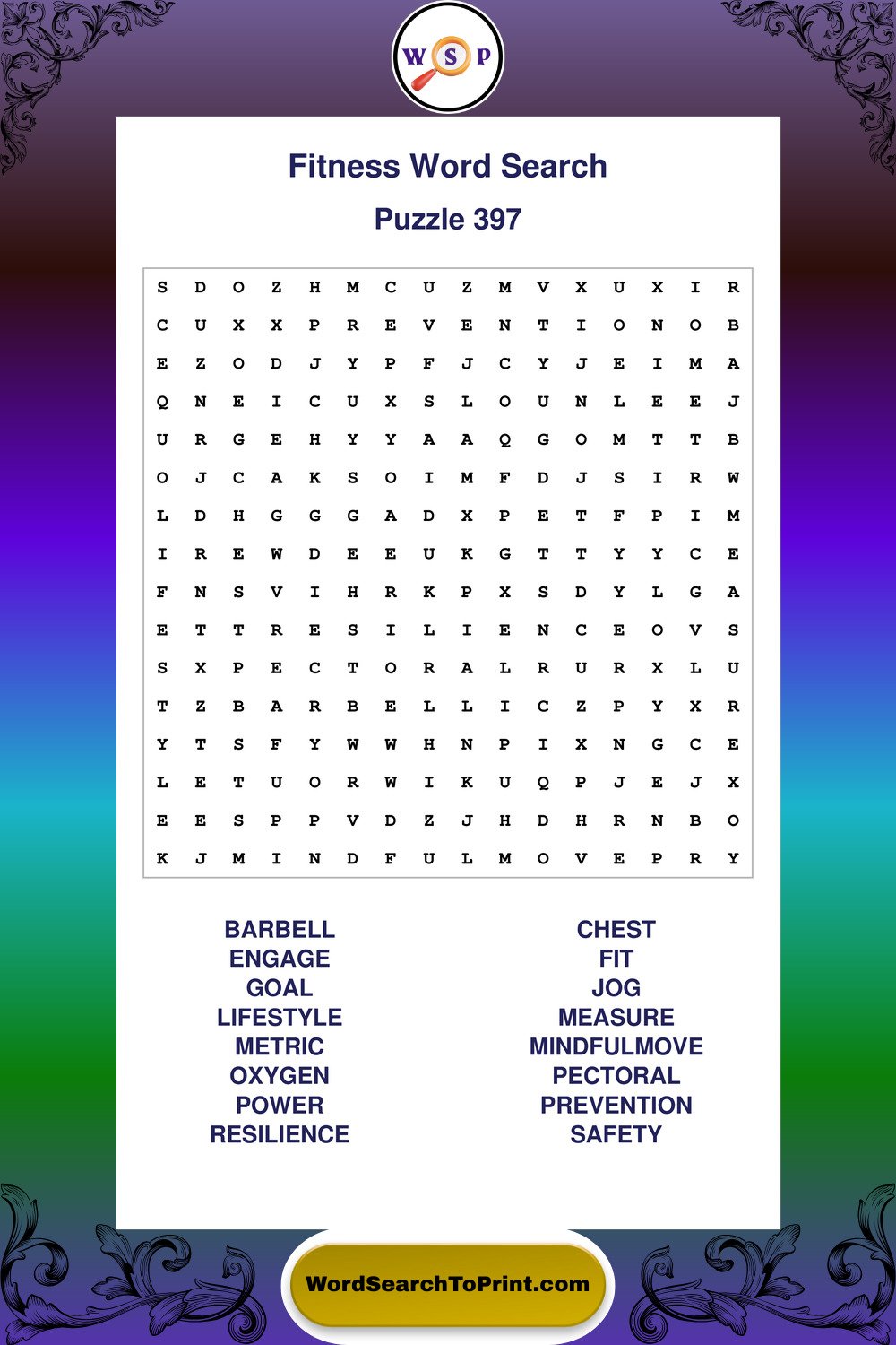 Fitness Word Search Puzzle 397