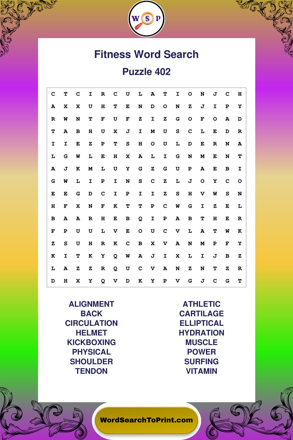 Fitness Word Search Puzzle 402