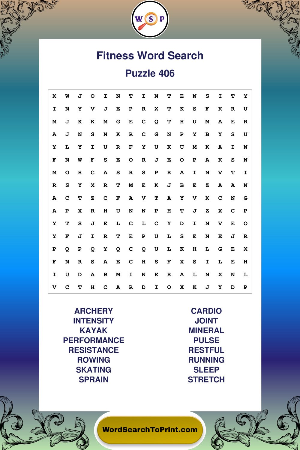 Fitness Word Search Puzzle 406