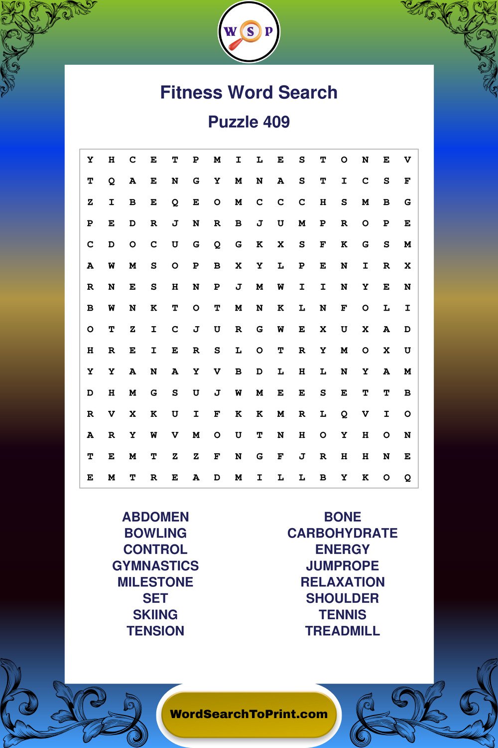 Fitness Word Search Puzzle 409