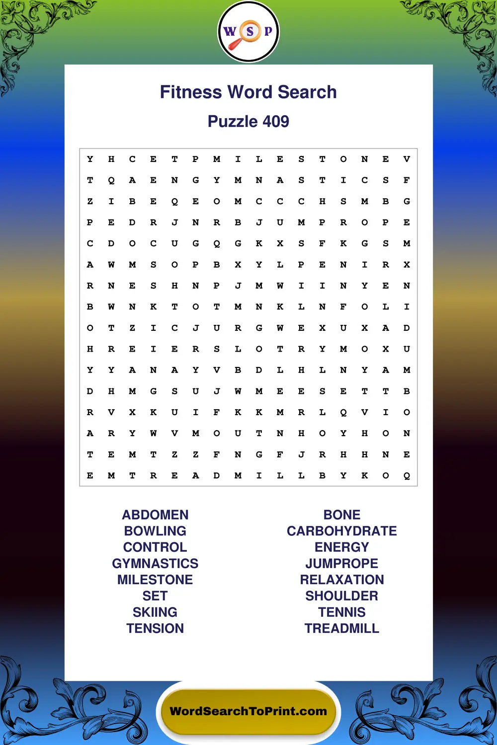 Fitness Word Search Puzzle 409