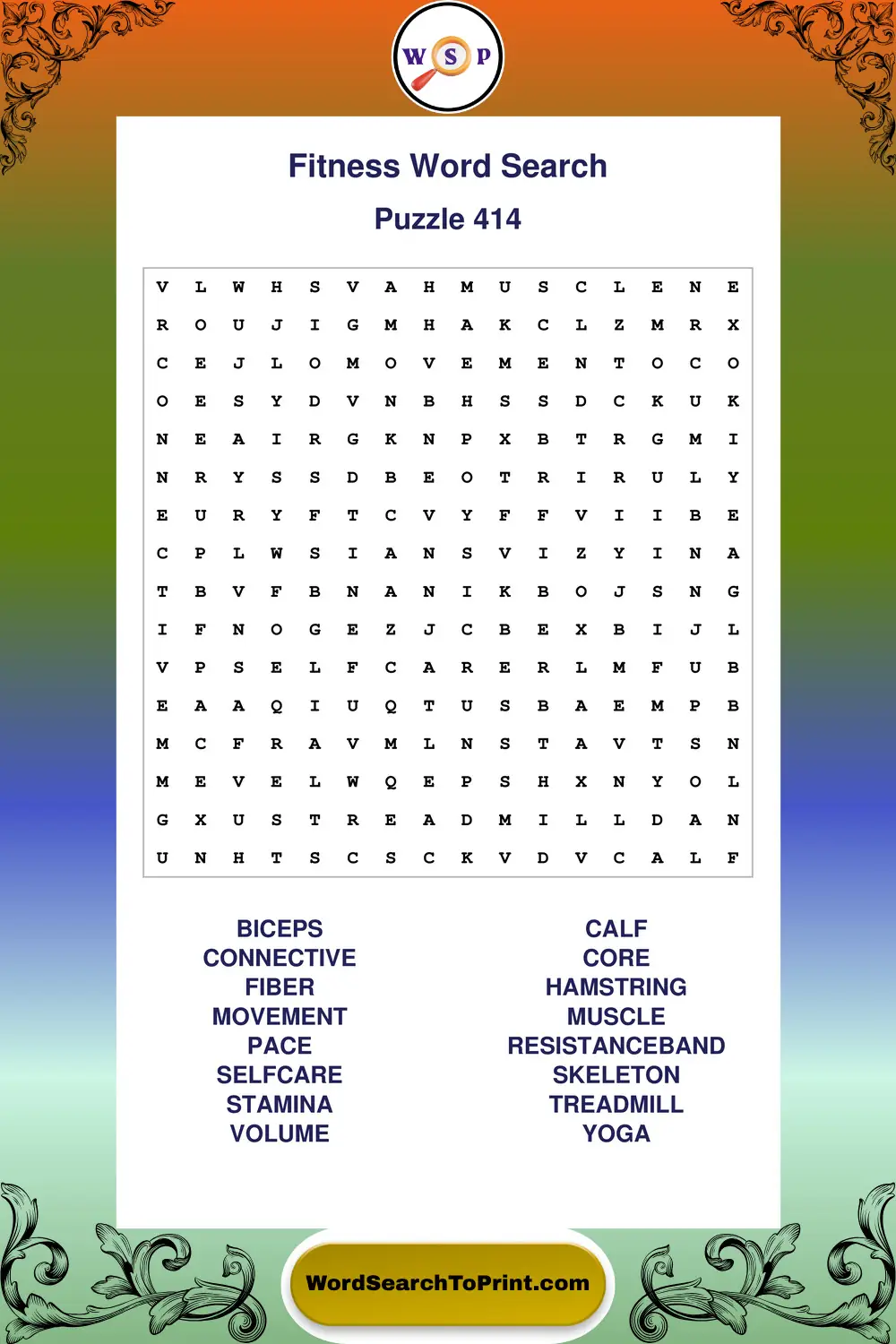 Fitness Word Search Puzzle 414