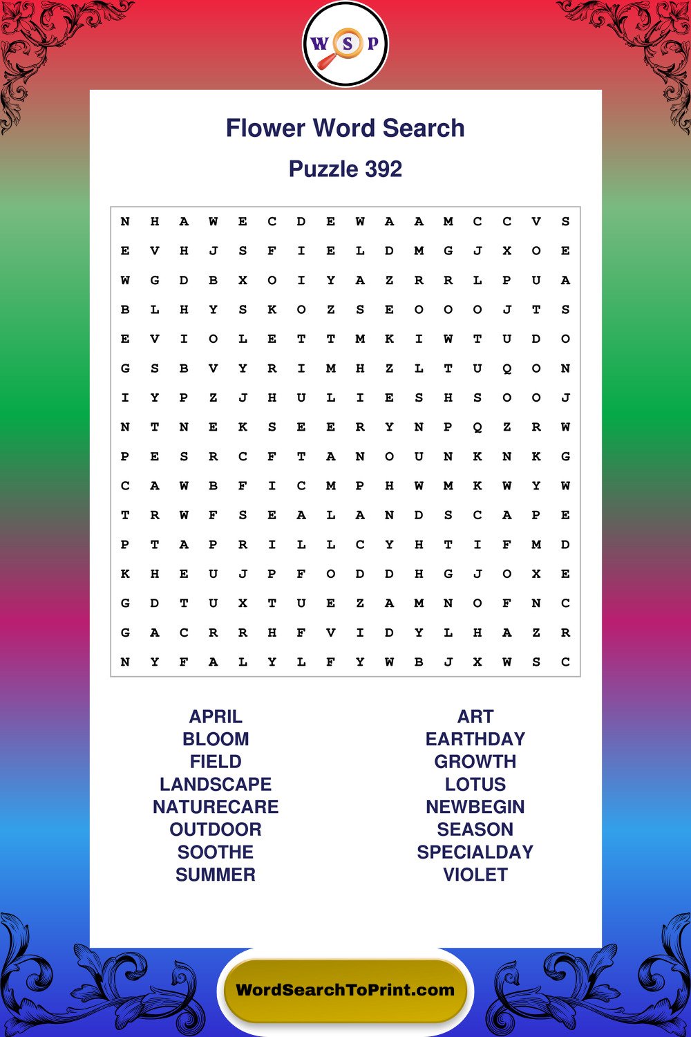 Flower Word Search Puzzle 392