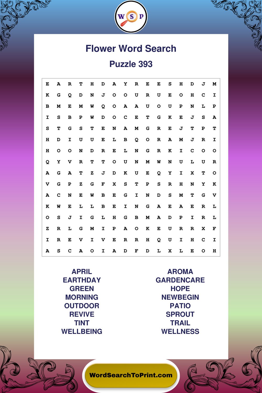 Flower Word Search Puzzle 393