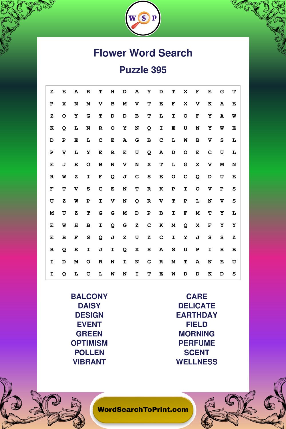 Flower Word Search Puzzle 395