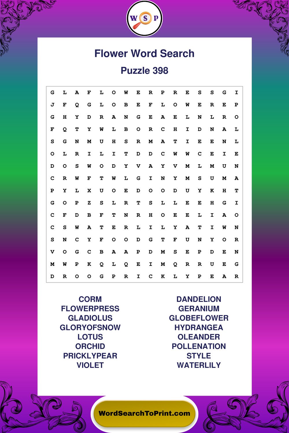 Flower Word Search Puzzle 398