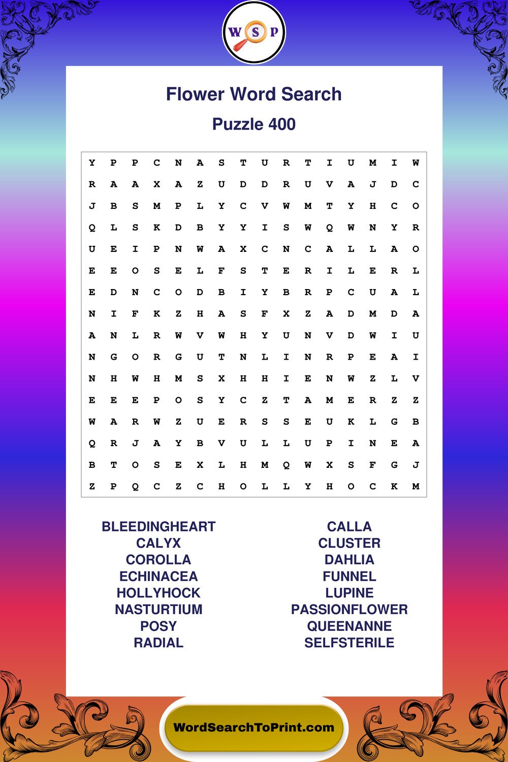 Flower Word Search Puzzle 400
