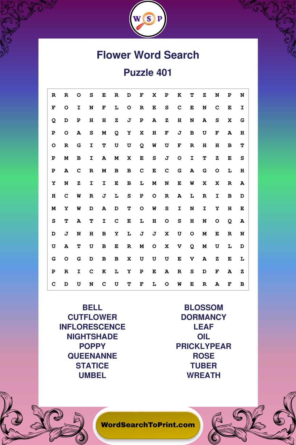 Flower Word Search Puzzle 401