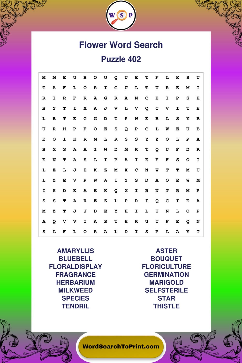 Flower Word Search Puzzle 402