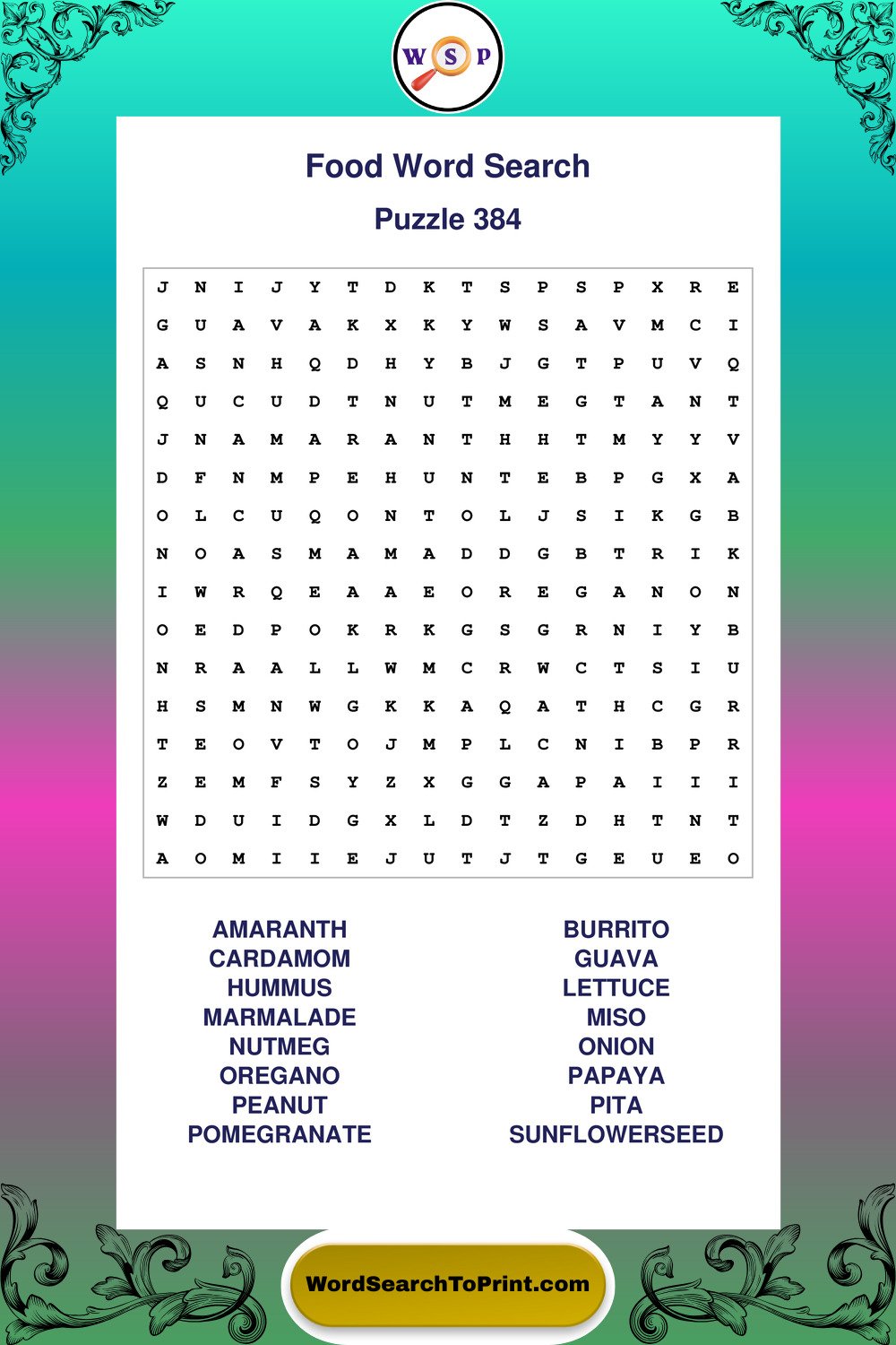 Food Word Search Puzzle 384