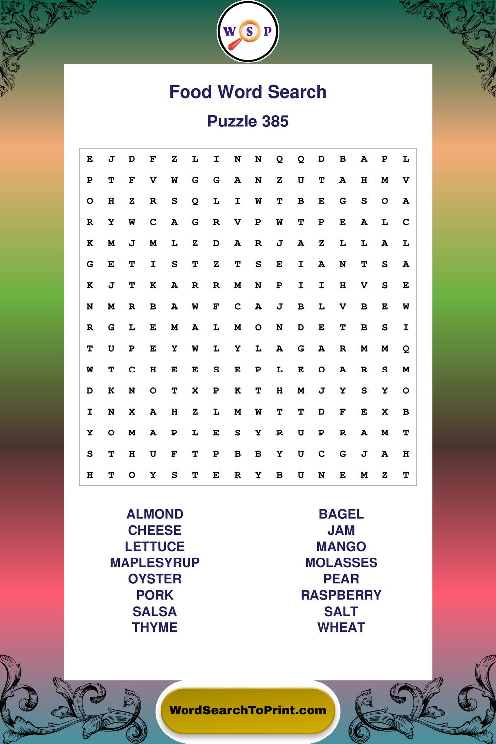 Food Word Search Puzzle 385