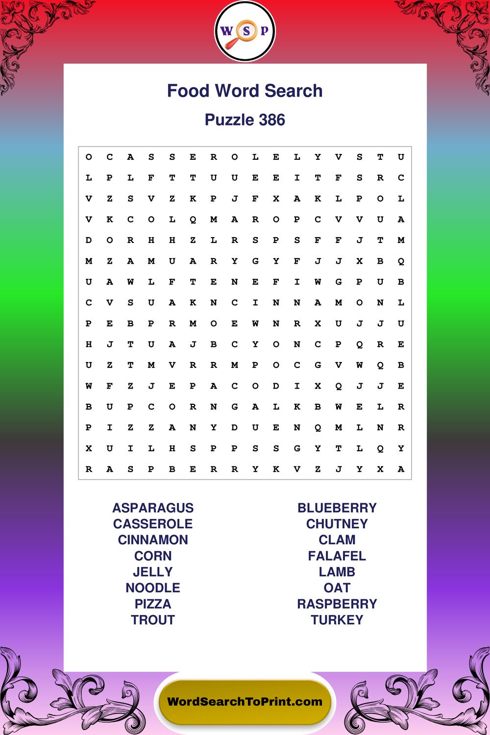 Food Word Search Puzzle 386