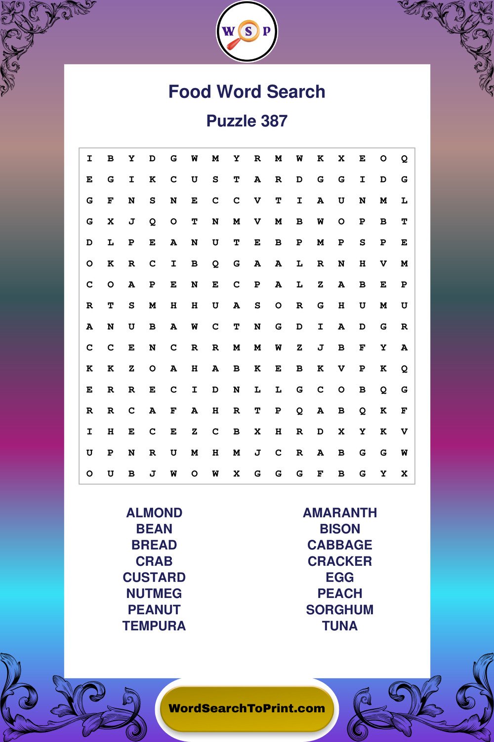Food Word Search Puzzle 387