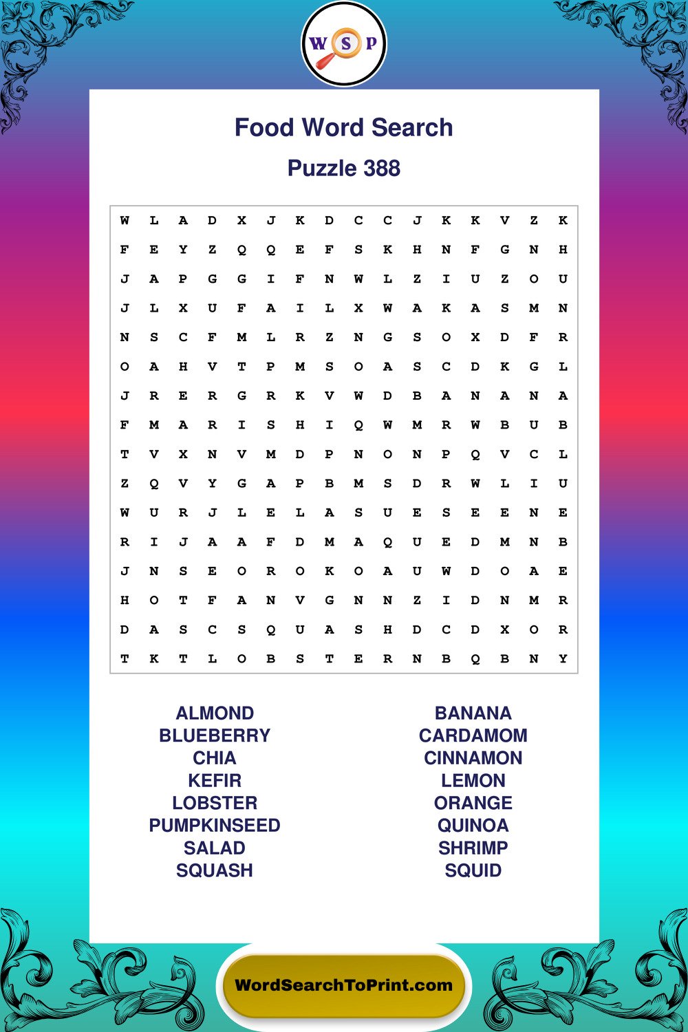 Food Word Search Puzzle 388