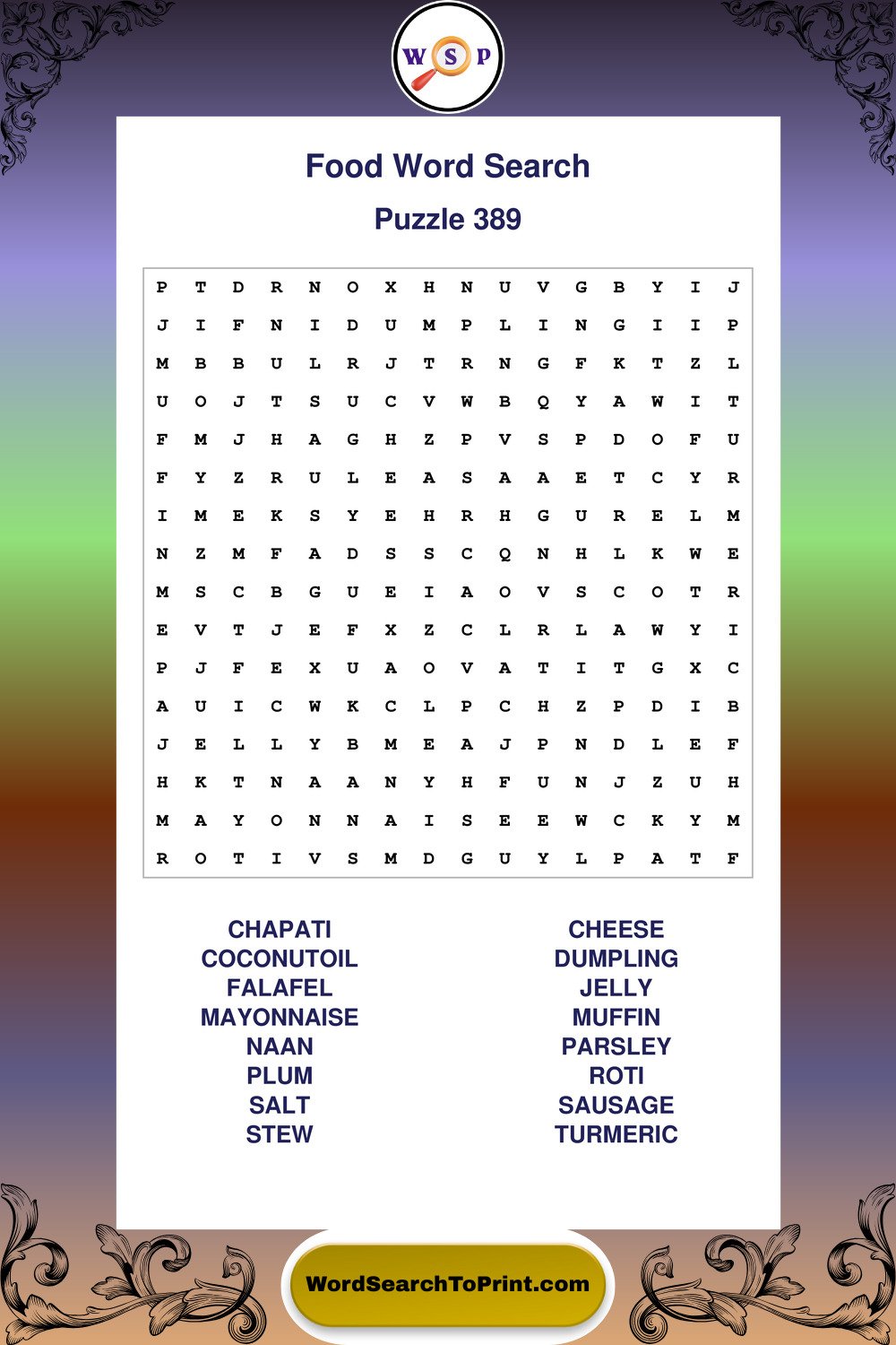 Food Word Search Puzzle 389