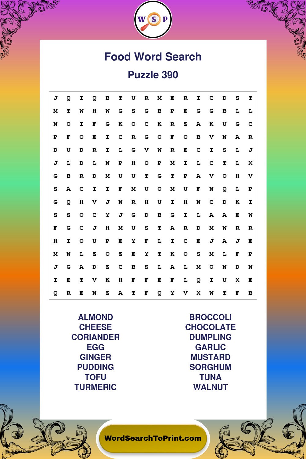 Food Word Search Puzzle 390