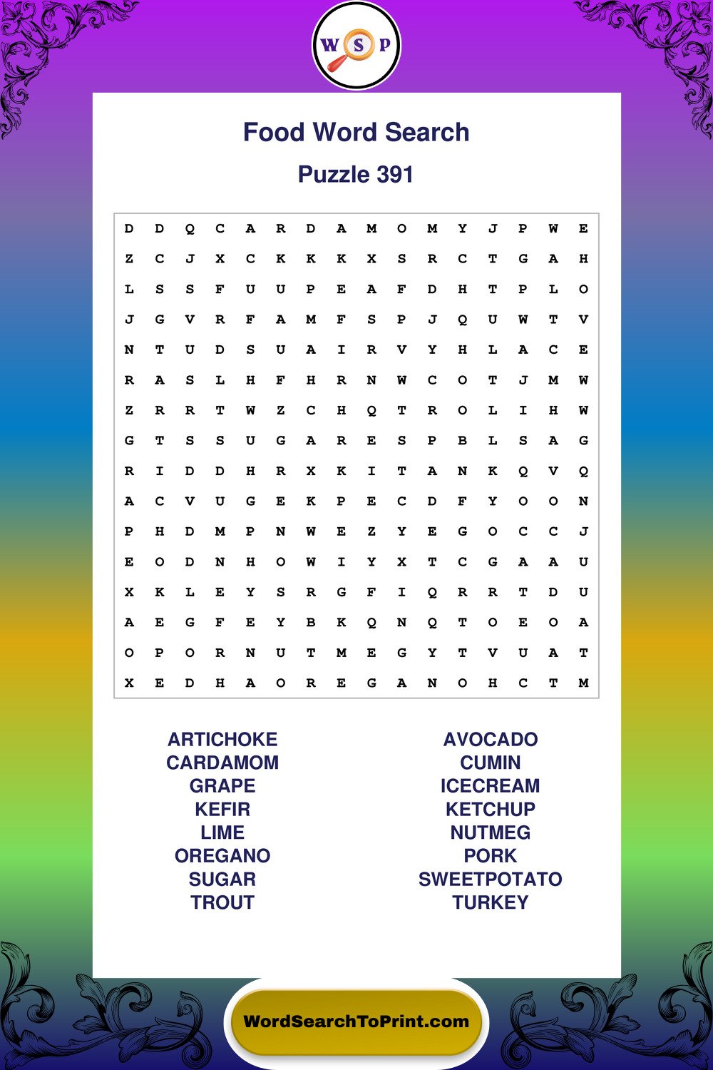 Food Word Search Puzzle 391