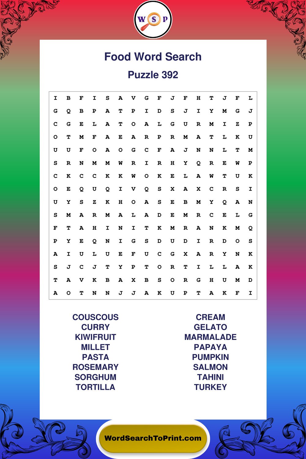 Food Word Search Puzzle 392