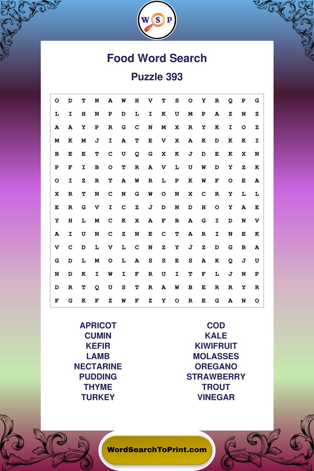 Food Word Search Puzzle 393