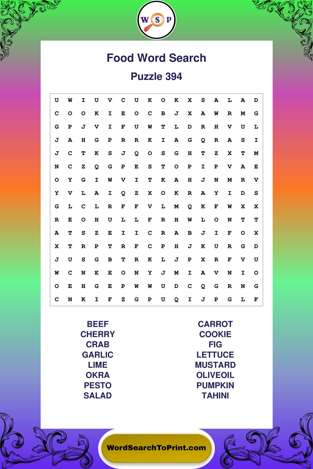 Food Word Search Puzzle 394