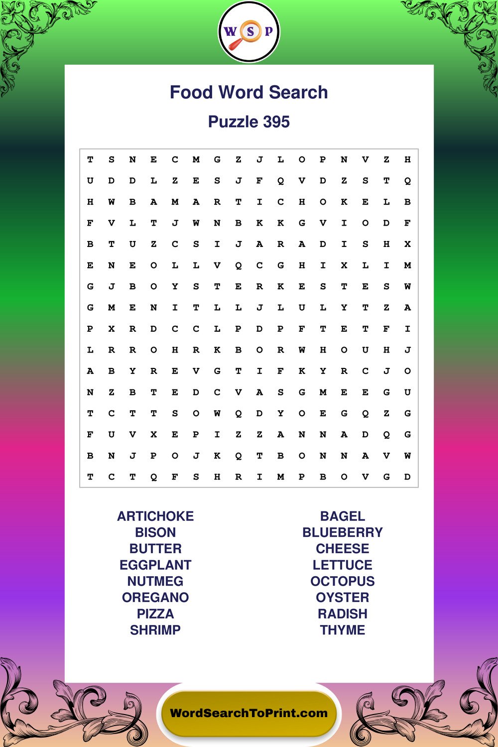 Food Word Search Puzzle 395