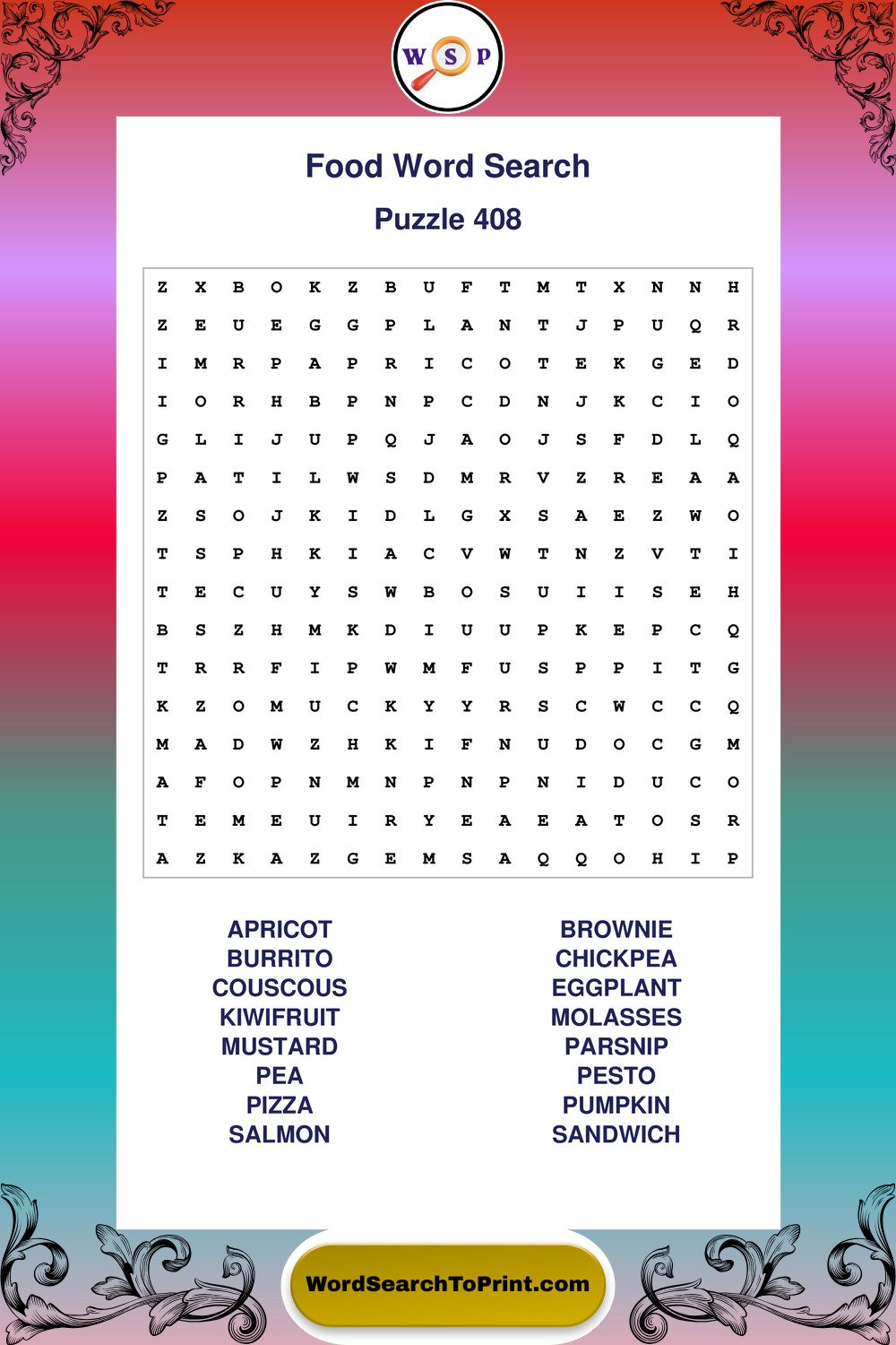 Food Word Search Puzzle 408