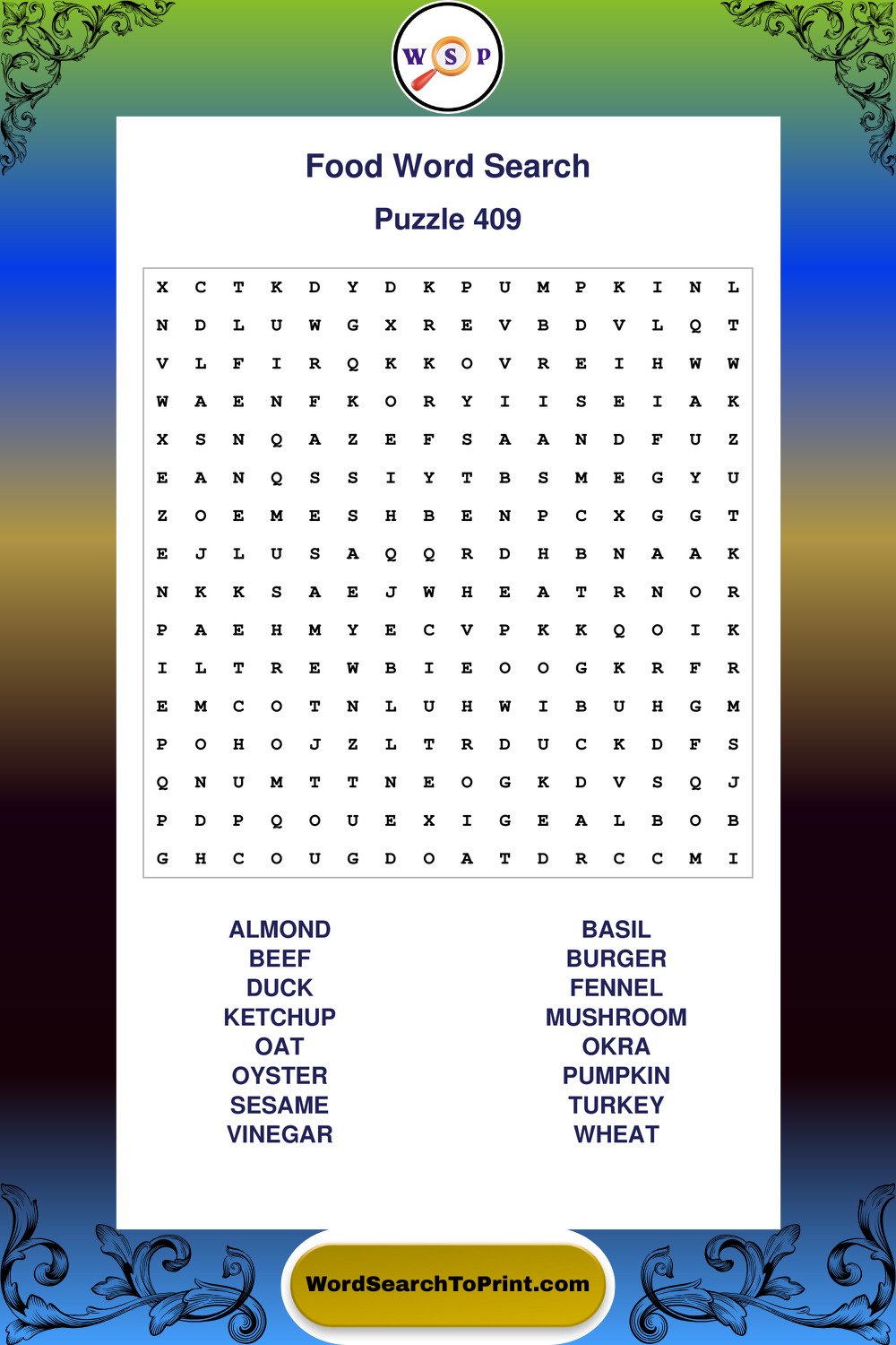 Food Word Search Puzzle 409