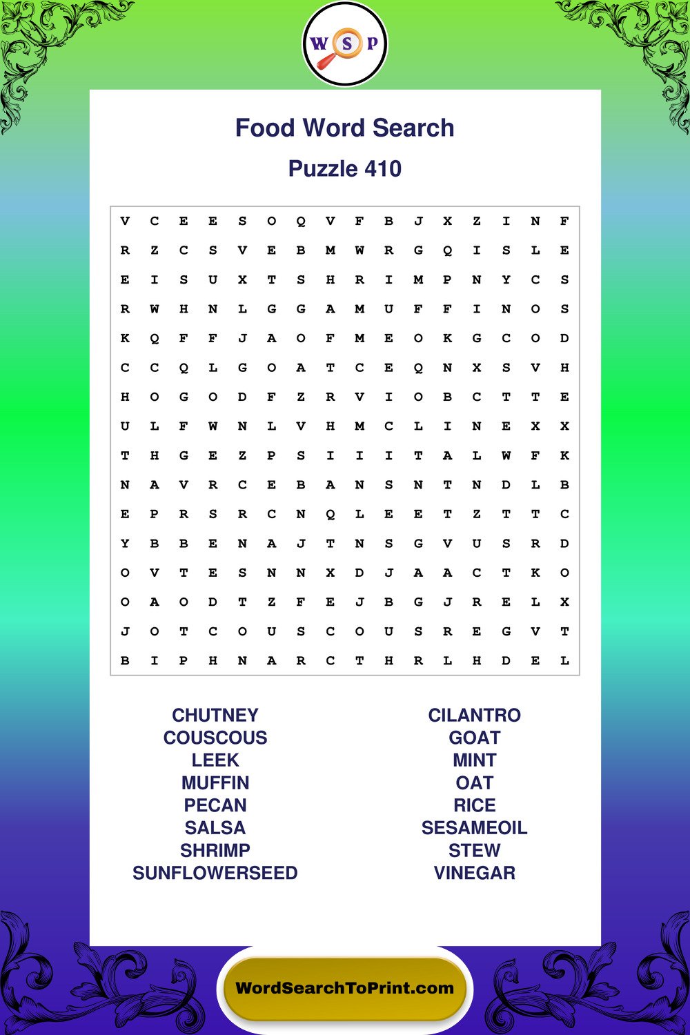 Food Word Search Puzzle 410