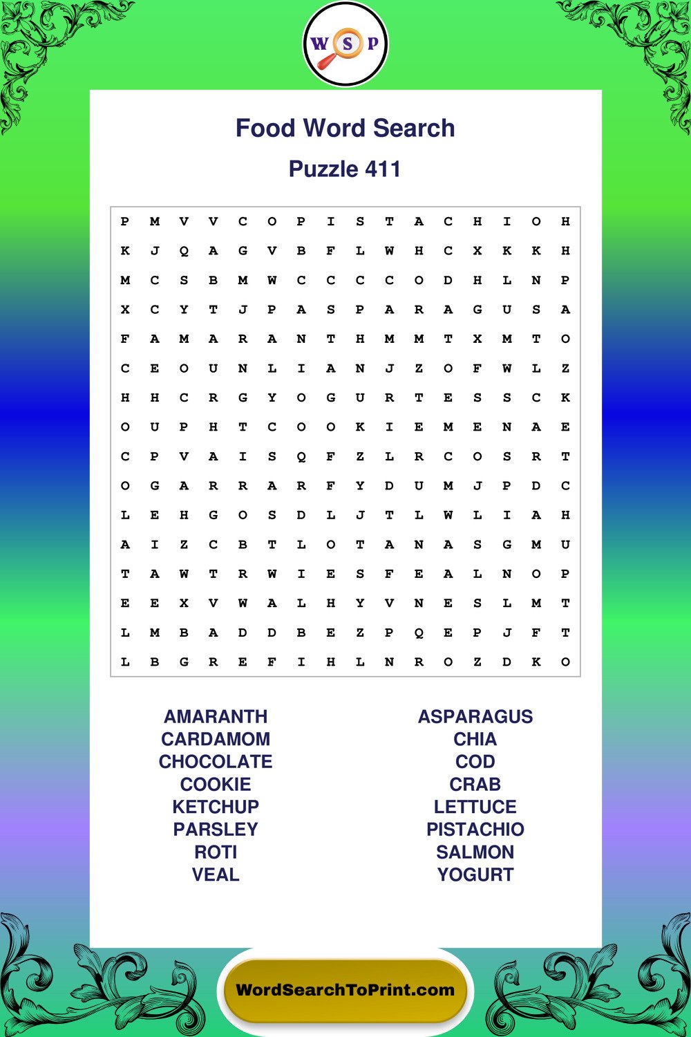 Food Word Search Puzzle 411