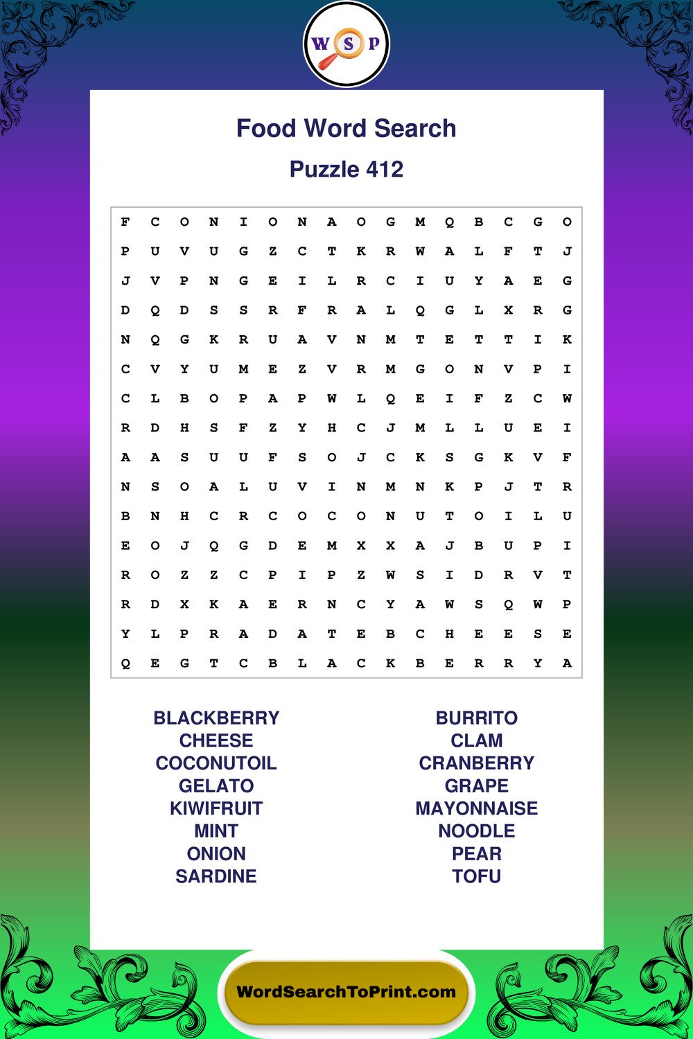 Food Word Search Puzzle 412