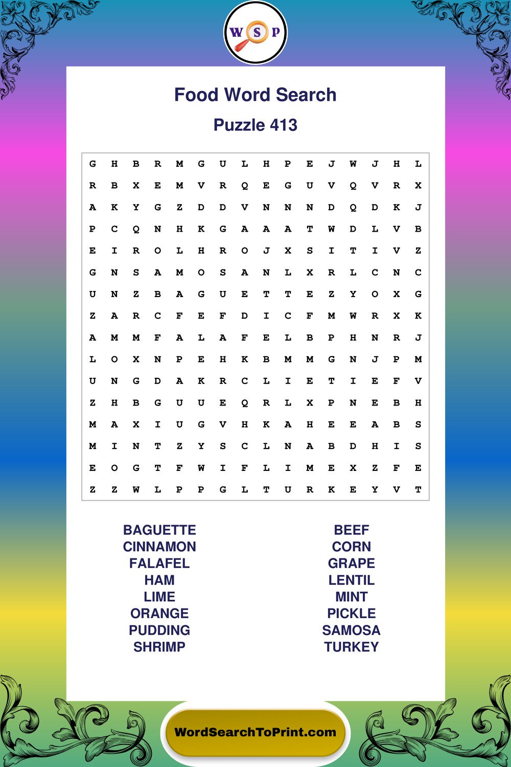 Food Word Search Puzzle 413