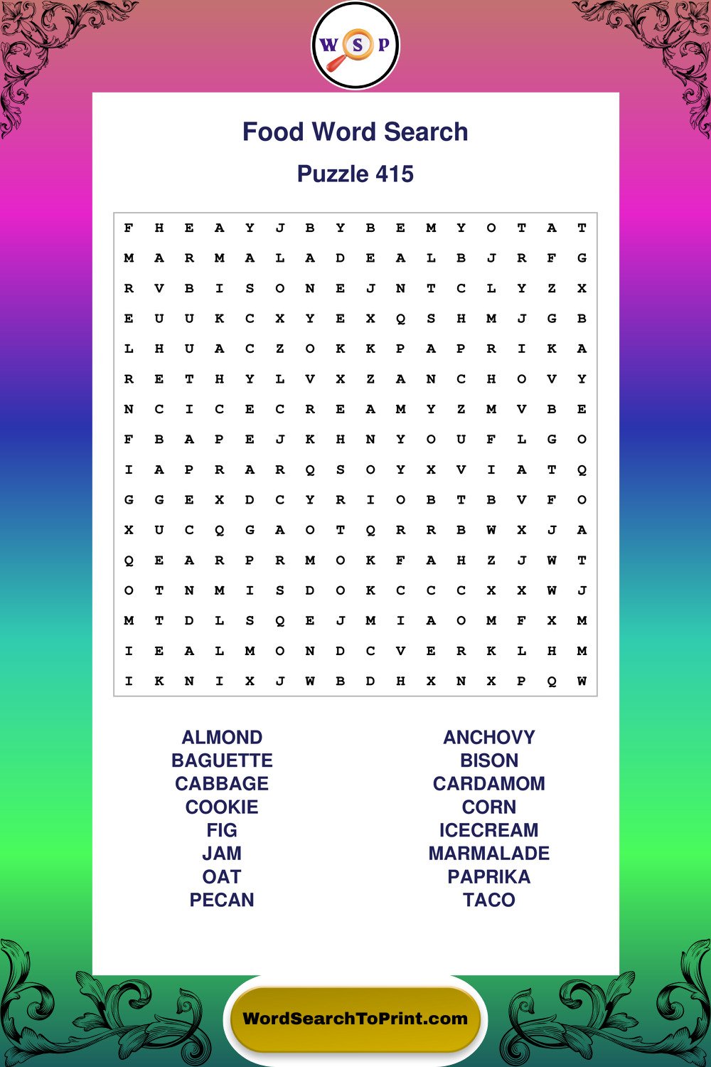 Food Word Search Puzzle 415