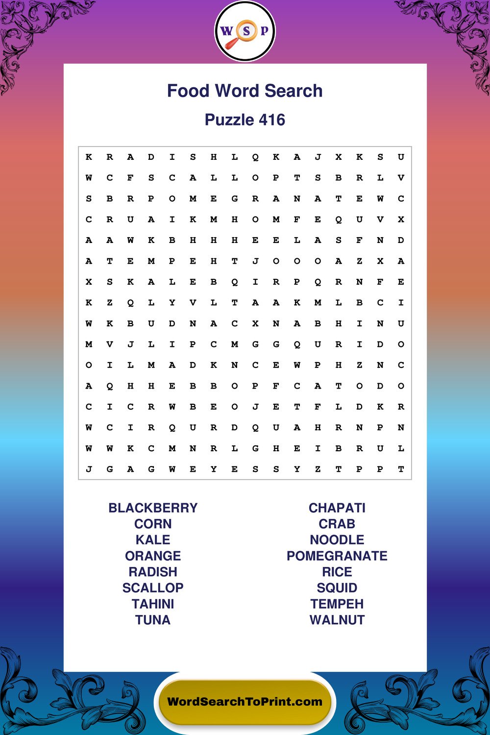Food Word Search Puzzle 416