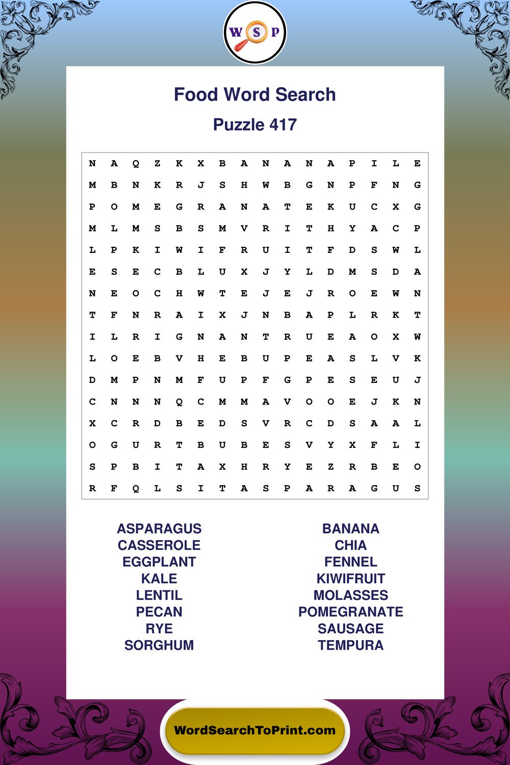Food Word Search Puzzle 417