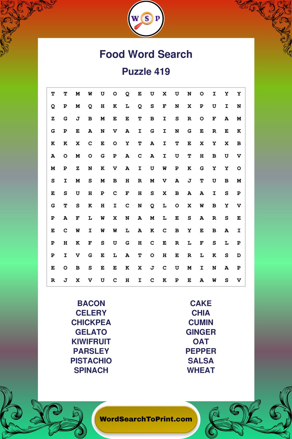 Food Word Search Puzzle 419