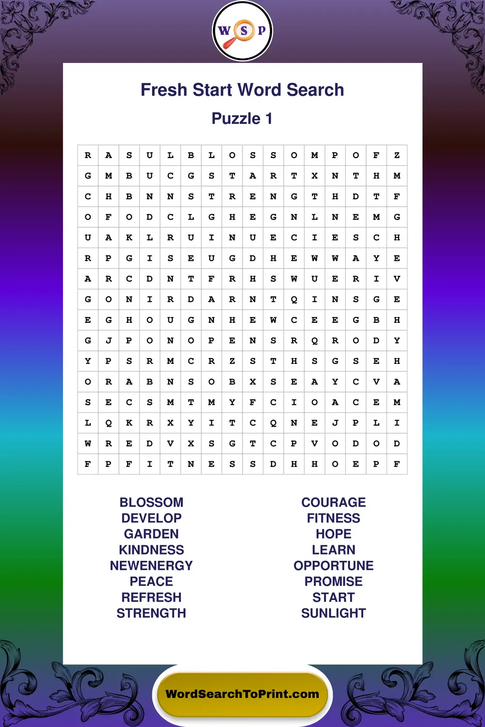 Fresh Start Word Search Puzzle 1